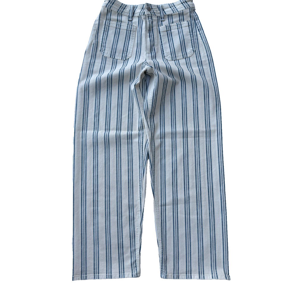 Universal Thread Sailor Straight Leg Denim Jeans Women's 6R Ivory Blue Striped